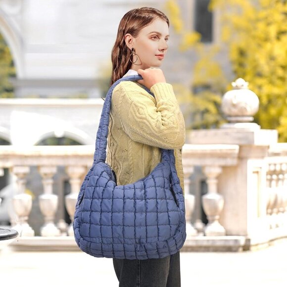 Puffer Tote Bag Nylon Large Capacity Crossbody Shoulder Handbag - Picture 6 of 6